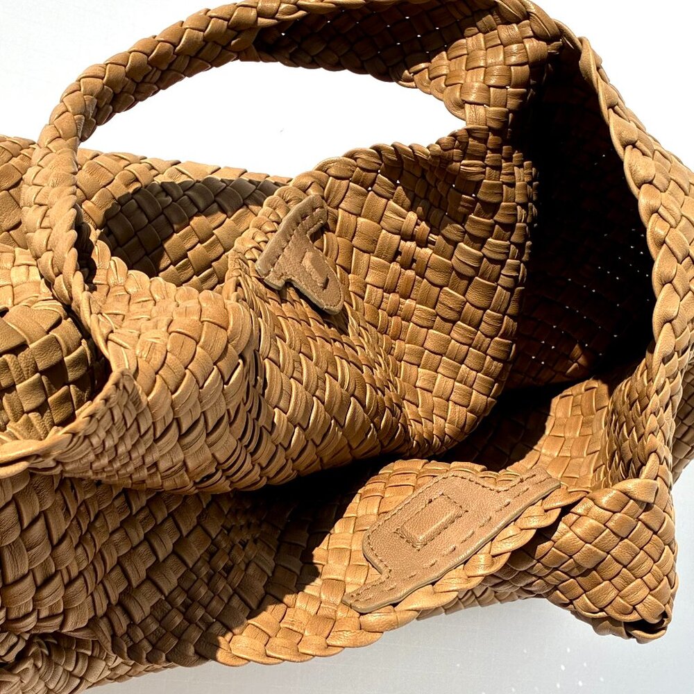 Original Falorni Italia Le Borse F1396 Woven Leather Tote Bag w/Zip Pouch Mocha - Picture 10 of 16